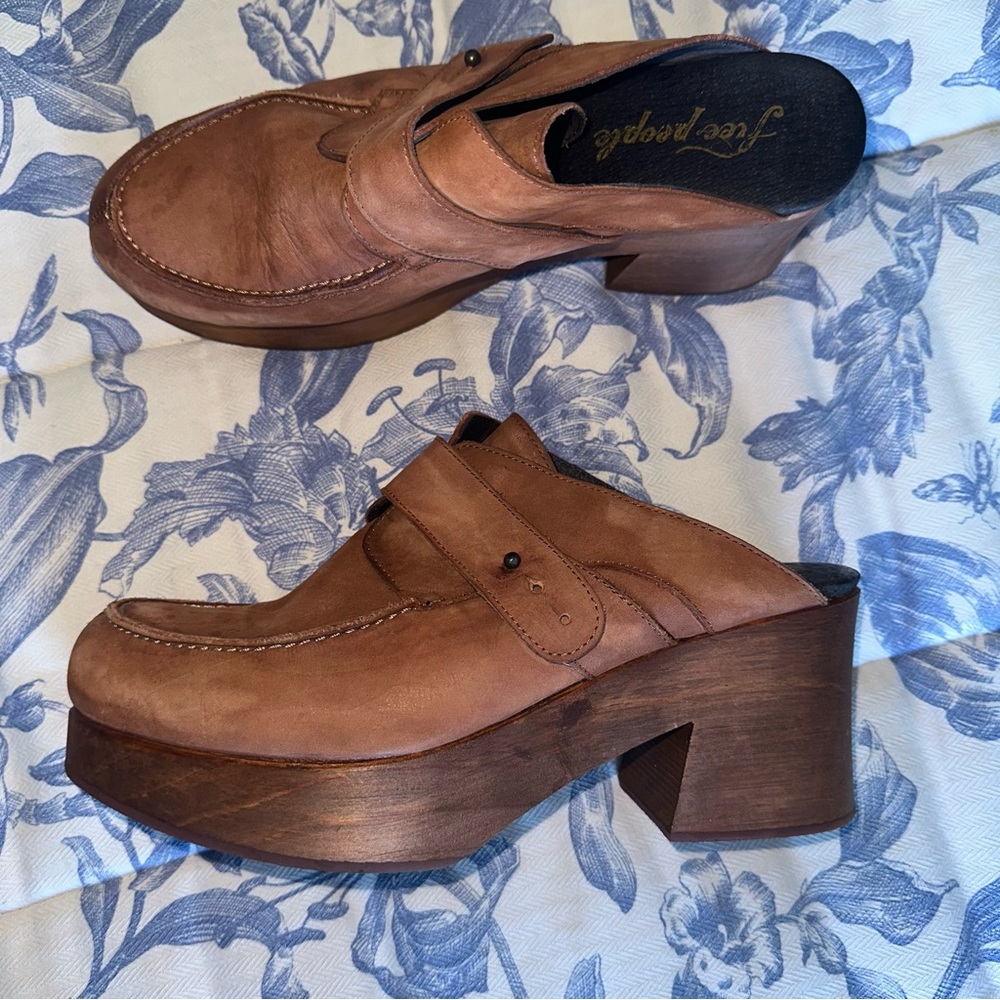 Free People Brown Leather Mules